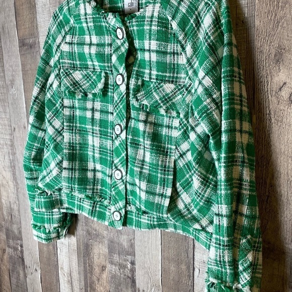 Cabi Women's Sophia Green Plaid Tweed Button Up Library Jacket Style #5653 - Picture 9 of 13